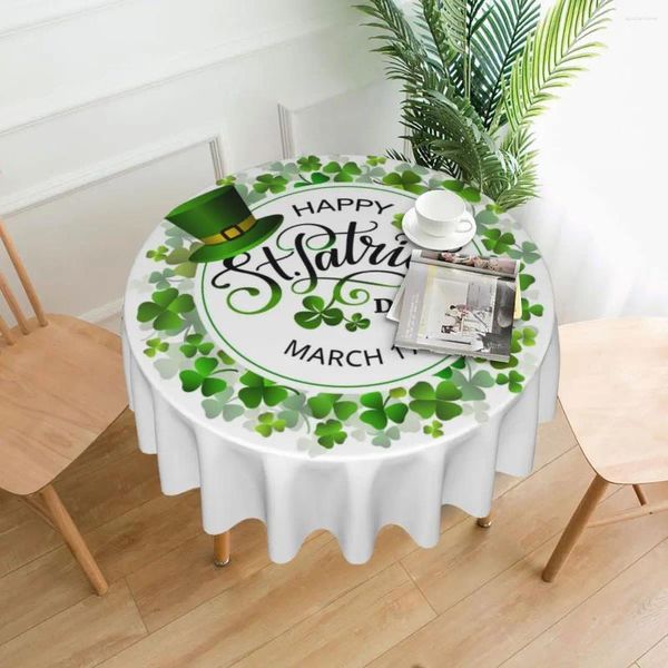 Toalha de mesa St. Patricks Day Toalha de mesa verde duende chapéu redondo para cozinha sala de jantar decoração