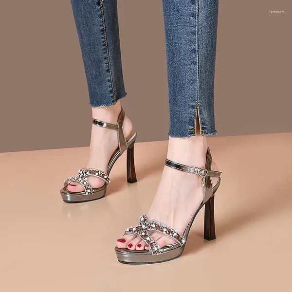 Сандалии с открытым носком, блестящие свадебные туфли со стразами, летняя обувь на платформе, 2024 г., модные женские туфли на высоком каблуке, Moedel