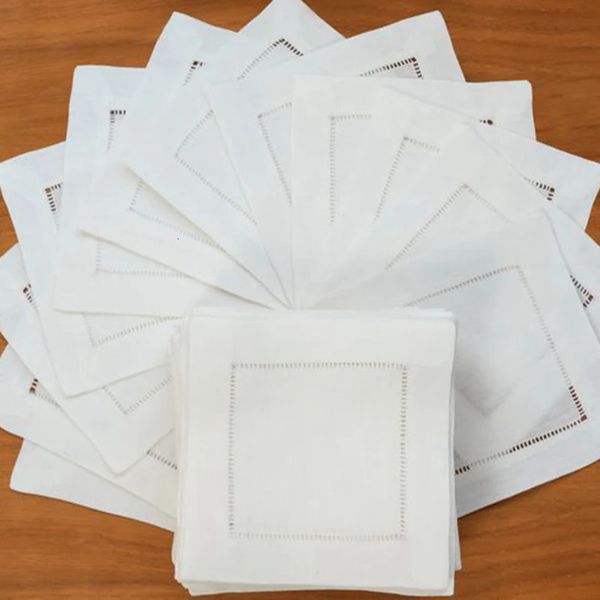 12 peças guardanapo de cocktail branco hemstitch guardanapo para festa de casamento pano de mesa guardanapos de linho tecido algodão jantar guardanapo 240222