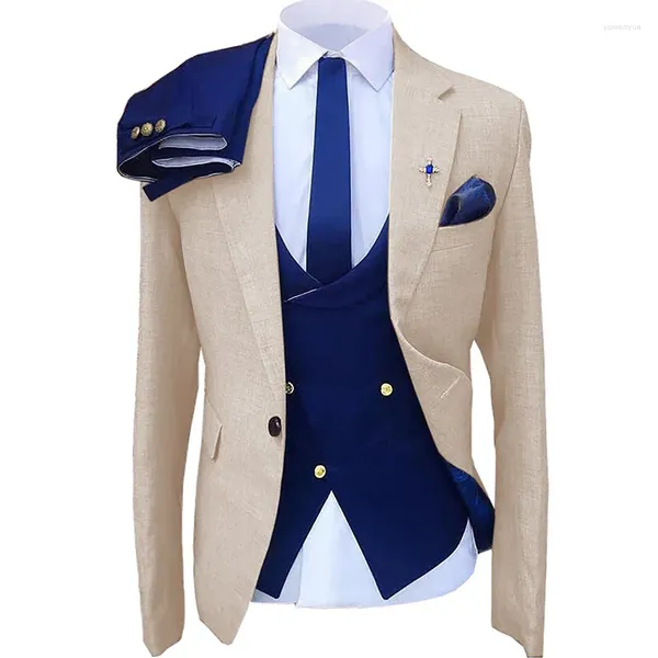 Ternos masculinos terno 3 peças cor sólida formal fino ajuste casamento negócios banquete vestido trabalho azul marinho colete calças com jaqueta