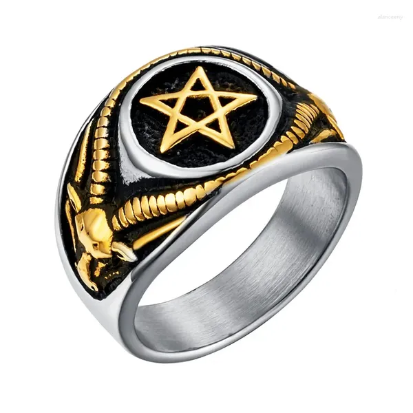 Anéis de cluster homens pentagrama de aço inoxidável satanás baphomet cabra diabo demônio anel vintage jóias atacado