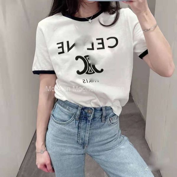 Novo Ce Arc Letter Printing Designer T-shirts feminino camiseta casual Camiseta de algodão de mangas curtas