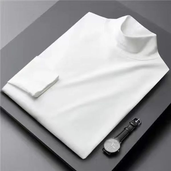 2023 осень зима футболка с высоким воротом и длинным рукавом мужская эластичная рубашка чисто белые тонкие футболки майка мужская 240220