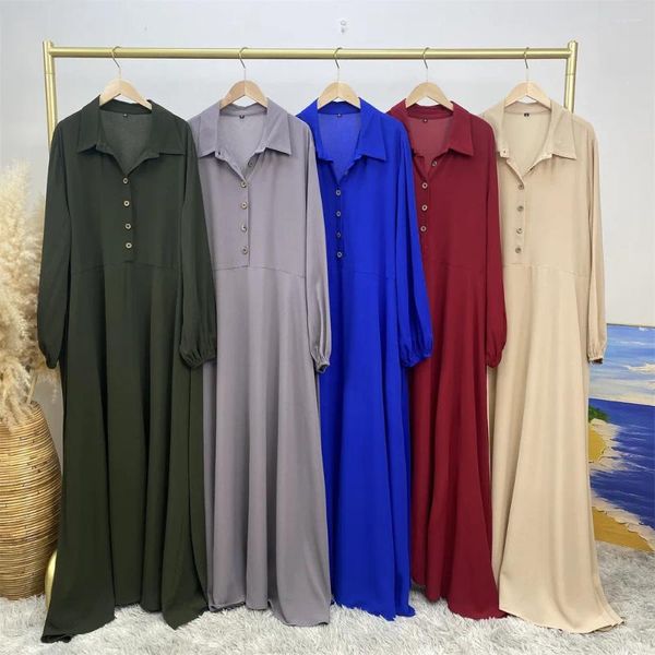 Этническая одежда Абая для модных женщин Мусульманские шифоновые пуговицы Макси-платья Турция Ид Вечеринка Кафтан Рамадан Ислам Арабский халат Дубай Femme