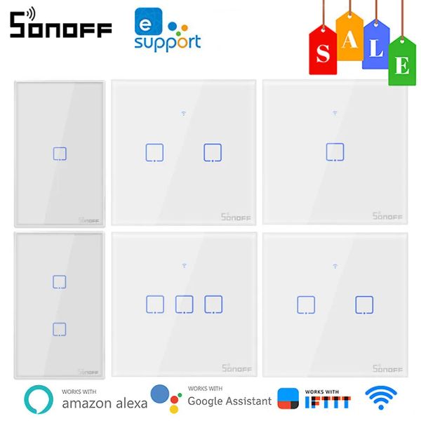 Kontrol Sonoff T0 T1 WiFi Akıllı Duvar Anahtarı AB/US/UK 1/2/3 Gang Light Switch Ewelink Uygulamasından Uzaktan Kumanda Alexa Google Home ile Çalışır