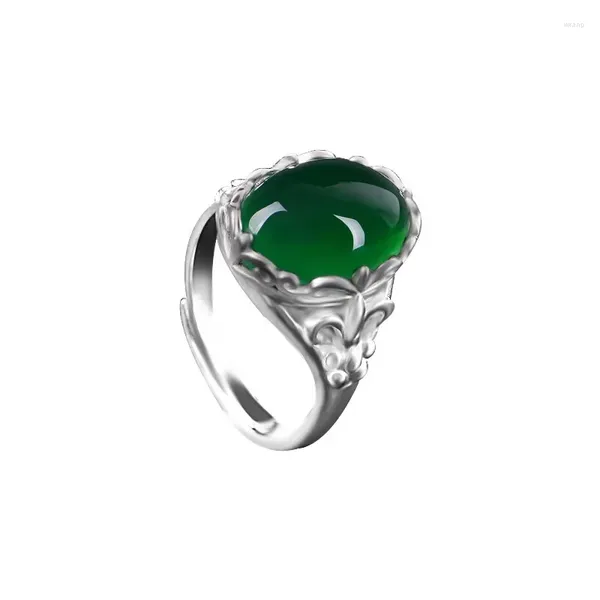 Cluster Anelli Gioielli in argento sterling 925 Anello con topazio verde naturale per le donne Giada Bizuteria Retro Anelli con pietre preziose S925 Box