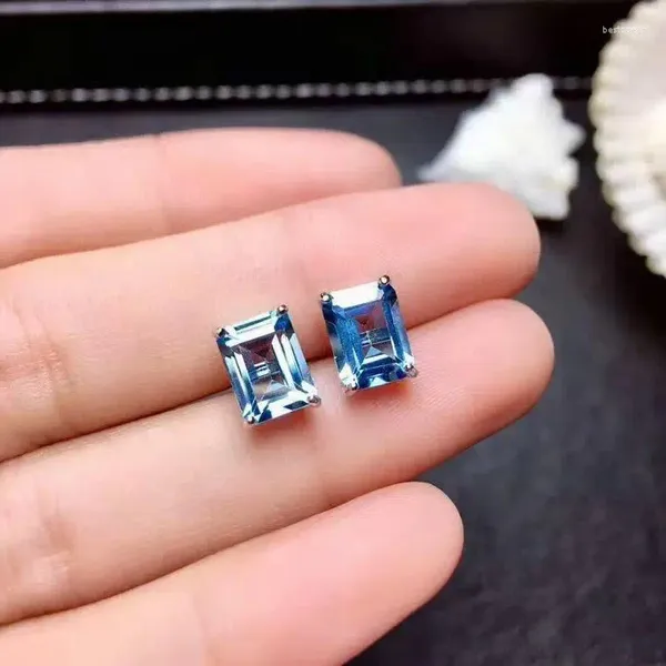 Stud Küpeler HX Doğal Topaz Kadın Japonca ve Koreli Basit Kişilik Meydanı İsviçre Safir Gir Takı