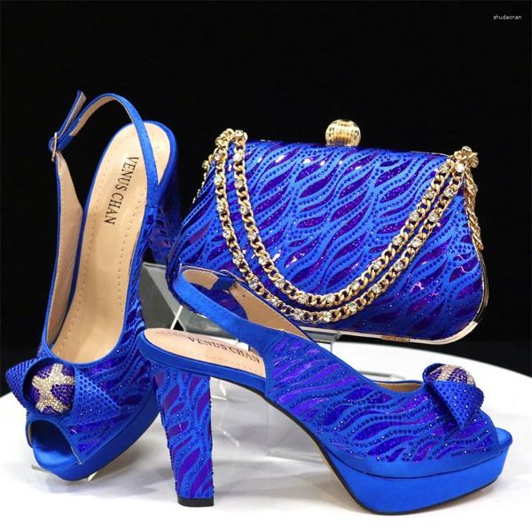 Sapatos de vestido sexy design perfeito ins vendendo salto alto confortável mulheres estilo maduro combinando saco conjunto na cor azul