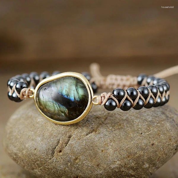 Bracciale dell'amicizia con perline bohémien a doppia trama in labradorite