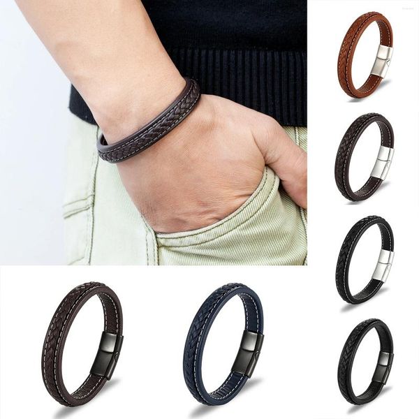 Braccialetti con ciondoli Bracciale classico in corda di cuoio Gioielli da uomo con teschio intrecciato in acciaio inossidabile