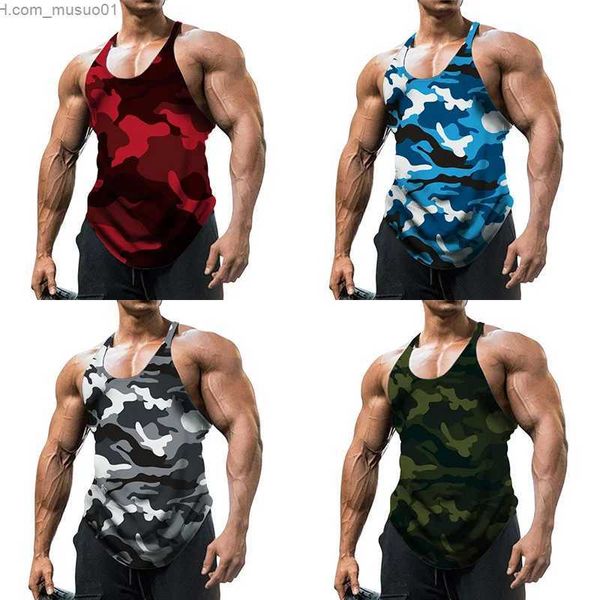 Regatas masculinas verão camuflagem regata masculina respirável musculação camiseta roupas de ginástica