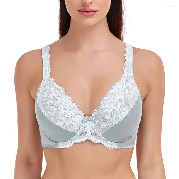 Reggiseni Reggiseno in prospettiva di pizzo grigio Reggiseno sexy da donna Ricamo floreale Bralette Taglie forti F G H I 34 36 38 40 42 44 46 48 50 52 54