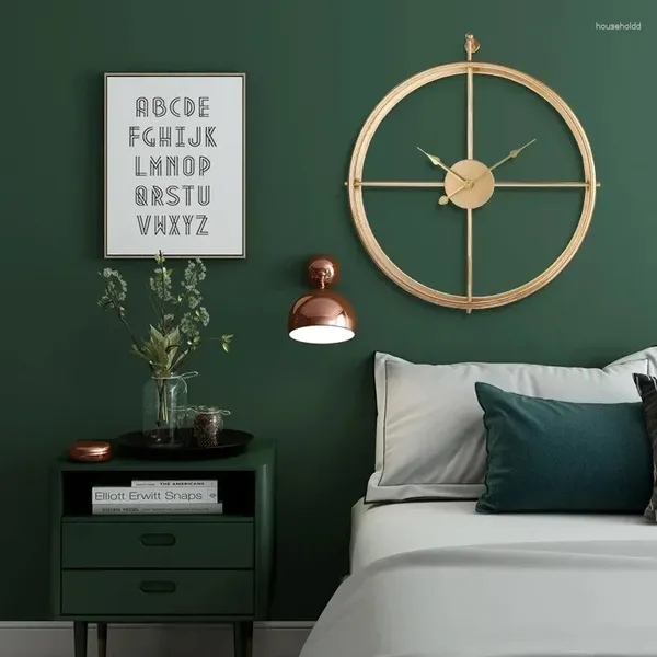 Relógios de parede simples nórdico design moderno quarto metal arte criativa roundwall relógio silencioso reloj sala decorações