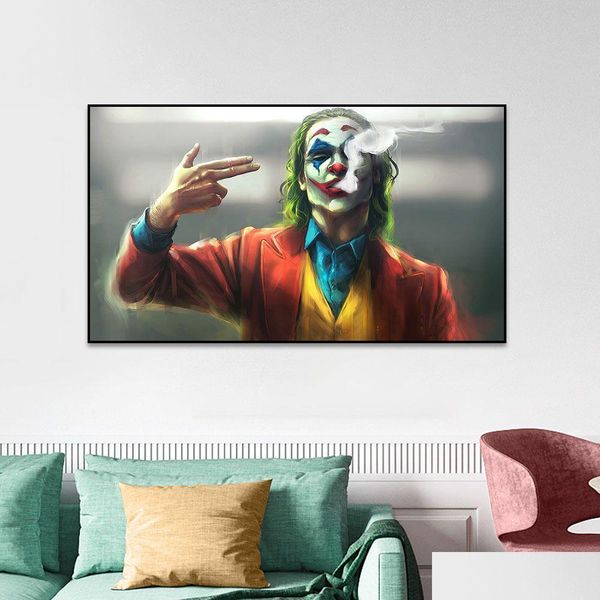 Gemälde The Joker Smoking Poster und Druck Iti Art Kreative Film Ölgemälde auf Leinwand Wandbild für Wohnzimmer Drop Lieferung Dhz2T