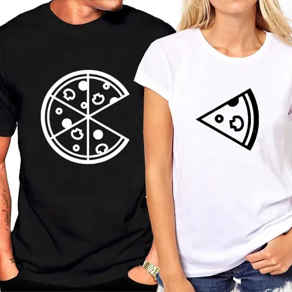 Kadın Tişörtleri Kadın Gevşek Yaz Üstü ve Erkekler T-Shirt Pizza Baskı, Sevenler İçin Komik Gömlek Çift