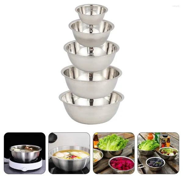 Geschirr-Sets, 5 Stück, Schüssel, Salat, große Rührschüsseln aus Edelstahl, Grillschüsseln, große Metallküche für