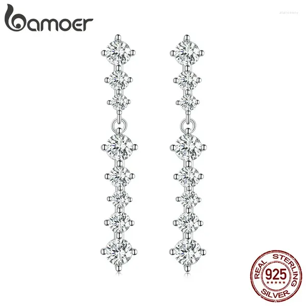 Ohrstecker Bamoer 925 Sterling Silber Lange Quaste Wassertropfen Glänzender Zirkon Für Frauen Party Edlen Schmuck Geschenk BSE870