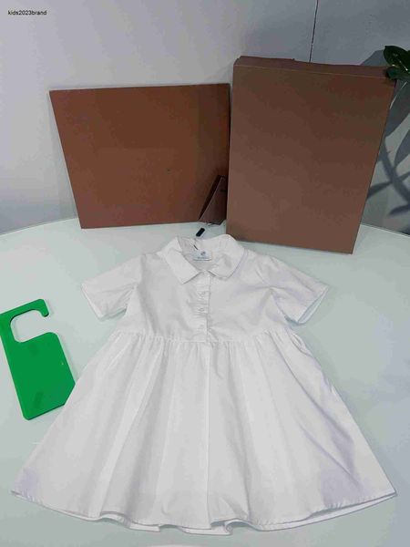 Nova menina vestido branco puro bebê saia plissada tamanho 100-140 crianças roupas de grife voltar logotipo impressão manga curta criança vestido 24feb20