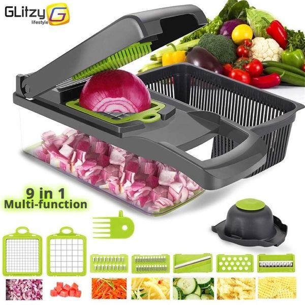 Tagliaverdure 6 Lame per cubetti Affettatrice mandolina Pelapatate per frutta Grattugia per formaggio Chopper Accessori da cucina Affettatrice per verdure 2230y