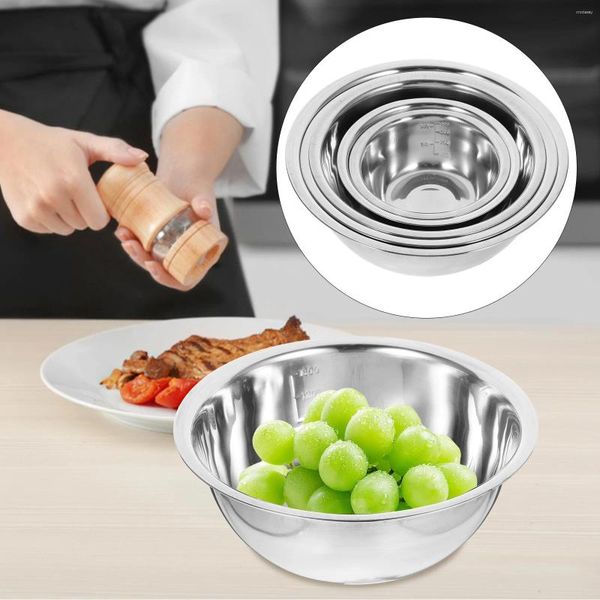 Set di stoviglie Bacinella multiuso da 5 pezzi con ciotole in acciaio inossidabile in scala per mescolare accessori da cucina per insalate