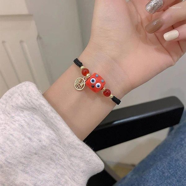 Strand sorte mão tecido pull-out pulseira dos desenhos animados anime monstro vermelho pulseiras para casais vintagehand acessórios meninas presente de aniversário