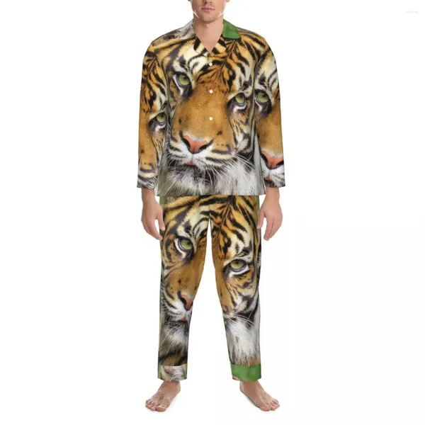 Мужская одежда для сна, пижамы для мужчин, домашний пижамный комплект с длинными рукавами и принтом животных, теплый пижамный комплект большого размера с длинными рукавами