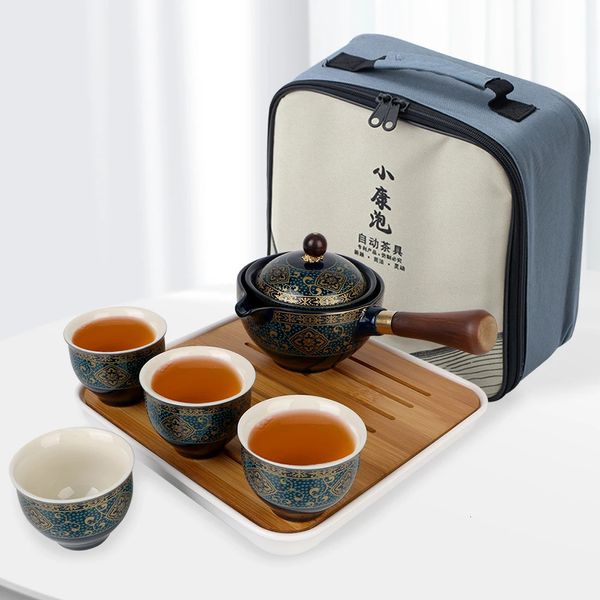 Çiçekler enfes şekil seramik çay bardağı Puer 360 rotasyon çay üreticisi ve infüzer porselen Çin gongfu çay seti 240219