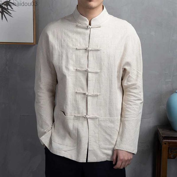 Camisas casuais masculinas Camisas de estilo chinês homens retro linho de algodão tradicional Tang Suit Top Cardigan Men Kung Fu Tai Chi Casual Blouses Clothingl2404