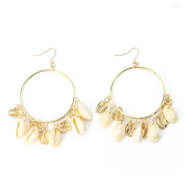 Baumelnde Ohrringe Retro natürliche Muschel Jhumkas Conch Schnecke Quaste Charms böhmischen Ohr Tropfen großen runden Kreis Aussage Frau Schmuck Geschenk