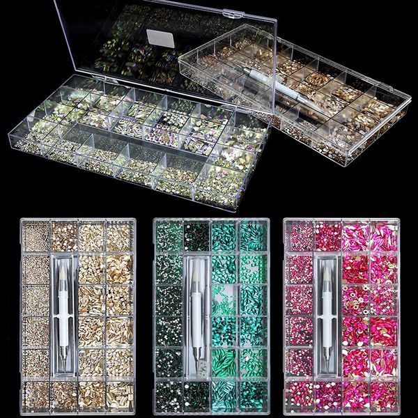 Luxus 3D AB Nagelkristalle Strass Set Edelsteine Diamant Nail Art Dekorationen für Maniküre 21 Form 1PCS Pick Up Pen 3100PCS 240219