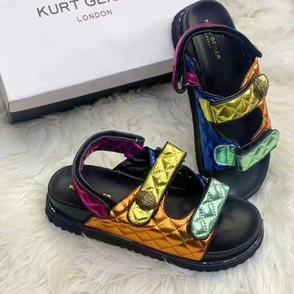 Sandálias kurt geiger sandálias femininas marca de luxo 2023 nova moda verão slide fundo grosso fundo plano praia slide j240224