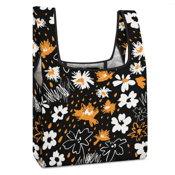 Sacos de compras Padrão personalizado Black Totes Bag Grande Viagem Portátil Reutilizável Supermercado Dupla Alça Bolsas