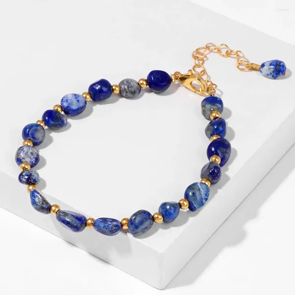 Strand irregular lapis lazuli contas pulseira ajustável natural quartzs pedra corrente pulseiras para mulheres masculino artesanal trançado pulseiras