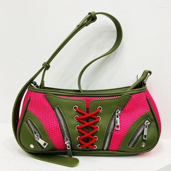 Abendtaschen Designer Luxustasche für Frauen 2024 im Raster Schnürsenkel Reißverschluss Dekoration Farbe Kontrast Niete verstellbare Handtaschen Schulter