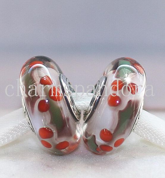 2 Stück 925 Sterling Silber Faden Lampwork Murano Glas lose Perlen passend für europäische DIY-Armband-Halskette-m626900048