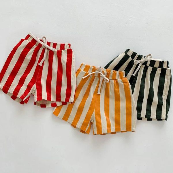 Pantaloni per bambini, ragazzi, ragazze, pantaloncini, vestiti, pantaloni corti elastici a righe, per bambini, abbigliamento casual da spiaggia per l'estate degli adolescenti