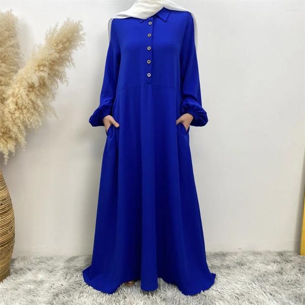 Abbigliamento etnico Turchia Abaya Donne musulmane Abito lungo a maniche lunghe Dubai Caftano Bottoni Islam Eid Ramadan Party Abito arabo Femme Musulmane