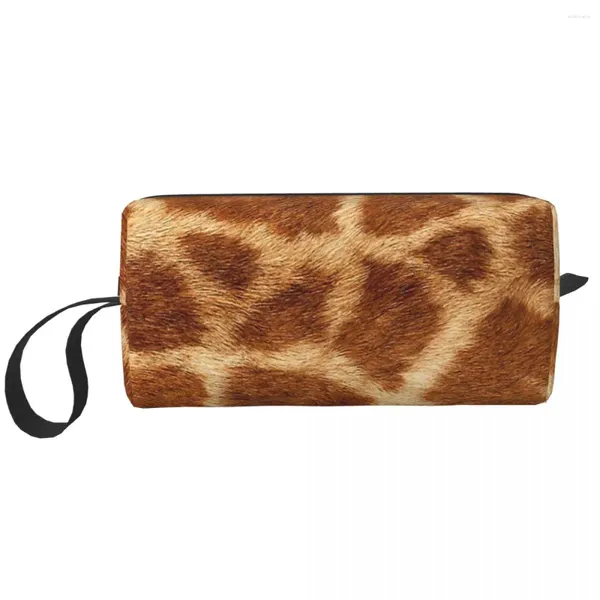 Sacos cosméticos girafa padrão de pele saco de maquiagem viagem homens mulheres animal pele leopardo textura bolsa de armazenamento de higiene pessoal