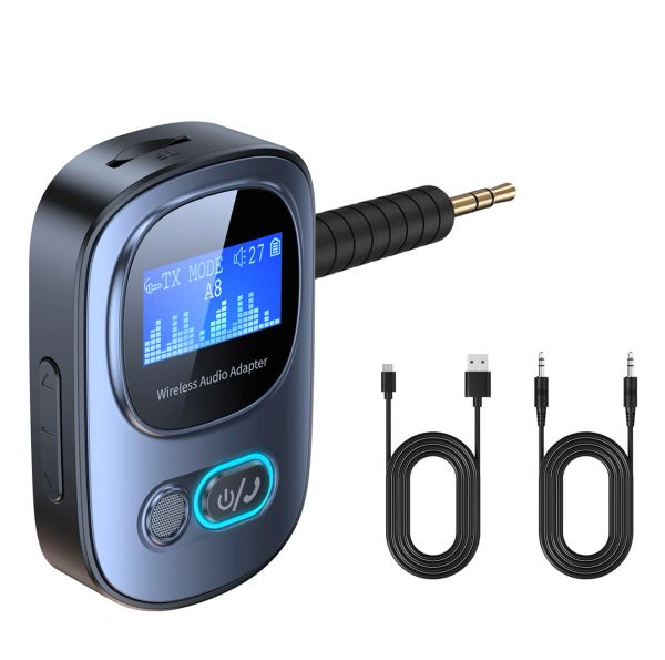 Lautsprecher eppfun Bluetooth 5.3 Audio Sender Empfänger LCD Display RCA AUX Wireless Adapter für Auto PC TV Lautsprecher Kopfhörer