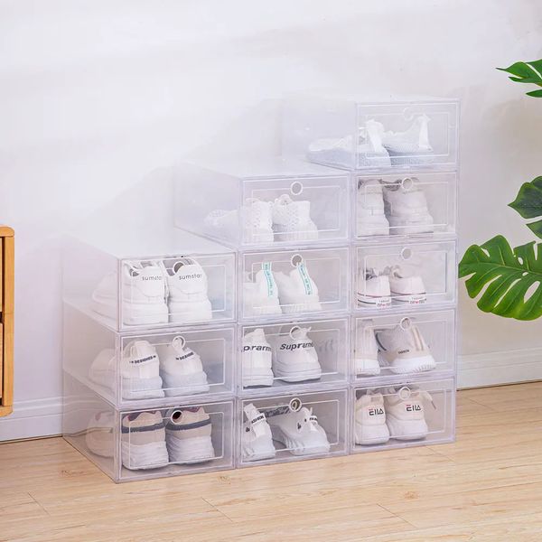 6 шт./компл., прозрачный пластиковый чехол для обуви, утолщенный ящик, пластиковые коробки для обуви, штабелируемая коробка, органайзер для обуви, коробка для обуви 240219