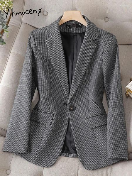 Ternos femininos Yitimuceng manga comprida blazer jaqueta para mulheres outono inverno 2024 moda coreana único botão escritório senhoras casacos casuais