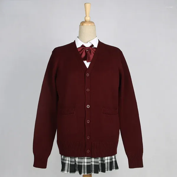Cardigan de malha feminino suéter meninas uniforme escolar anime japonês cosplay cardigans com decote em v manga comprida botão para baixo bolsos de malha