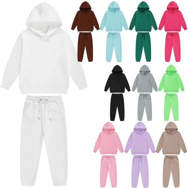 Lauf-Sets für Kinder, Jungen, Mädchen, 2-teilig, Sport-Outfits, einfarbig, Trainingsanzug, Langarm-Hoodie mit Jogginghose, Training, Joggen, Walking, Kostüm