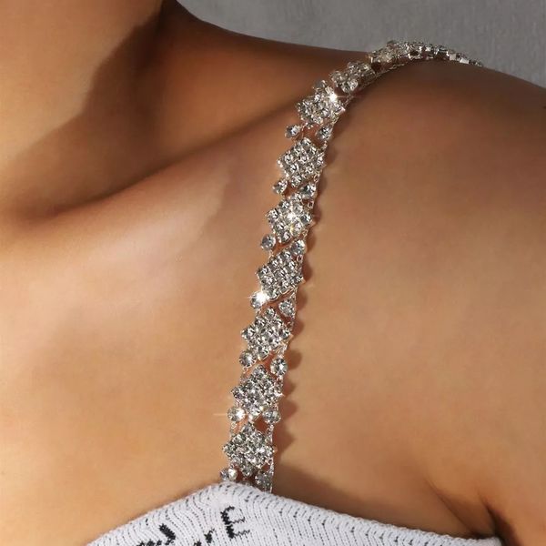 Spallacci del reggiseno con strass di lusso Tracolla in cristallo Catena con strass Biancheria intima Catena da sposa Abito da sposa Catena per gioielli per il corpo delle donne 2226