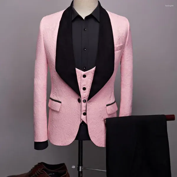 Ternos masculinos 2024 mais recentes casaco calças projetos homens rosa para vestido de baile de casamento slim fit noivo homem homens smoking 3 peças traje homme