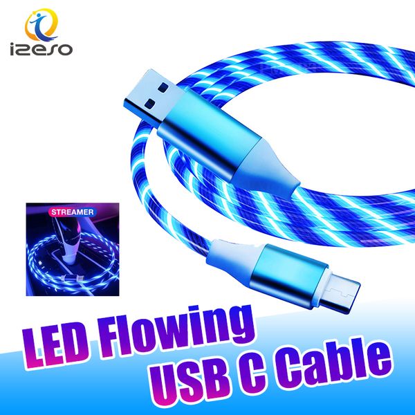 USB-C para C LED Cabos de luz fluida 2.4A Linha de carregamento rápido 3 pés Tipo C Cabo USB para iPhone 15 11 Samsung Phones izeso