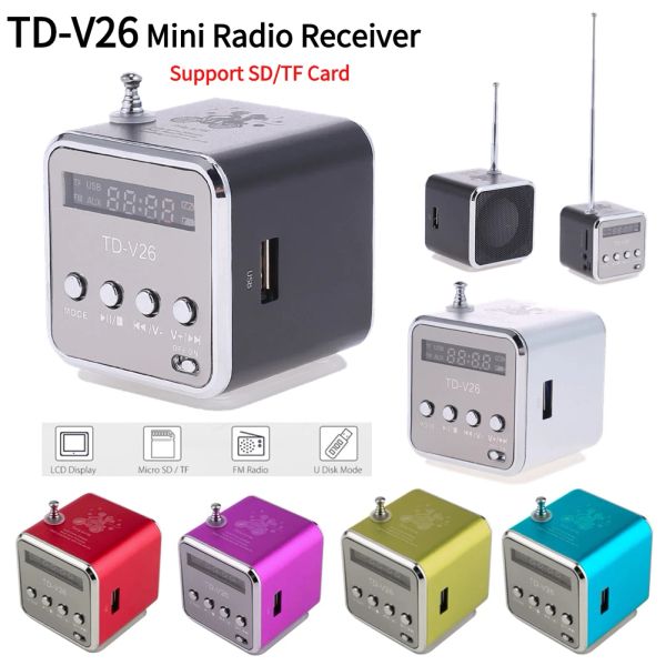 Radio portatile TDV26 Radio FM digitale Altoparlante wireless Mini ricevitore radio FM Display LCD Altoparlante stereo Supporto scheda SD/TF