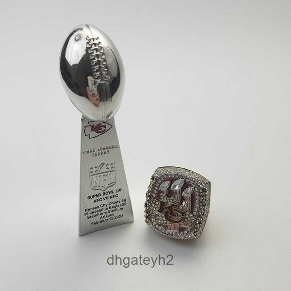 RTIX Band Rings 2023 Kansas Chieftain Championship Ring mit 10 cm großem Super Bowl Trophy Inschriftenset Rm81