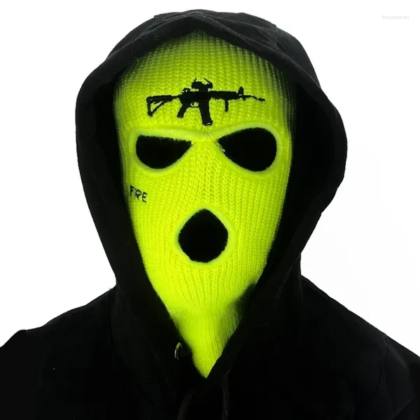 Berets bordado arma proteção facial manter quente balaclava máscara de esqui cor sólida inverno festa de halloween unisex boné gorro