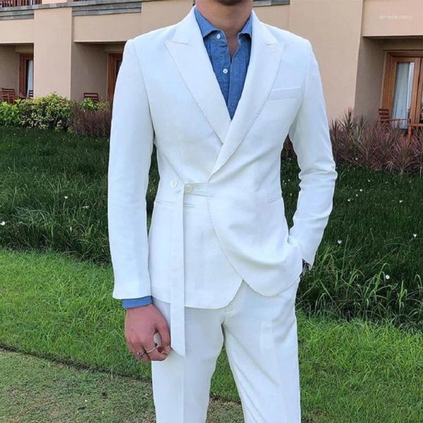 Abito da uomo completo smoking da sposo bianco con risvolto formale business casual matrimonio damigella d'onore set da 2 pezzi (giacca pantaloni)